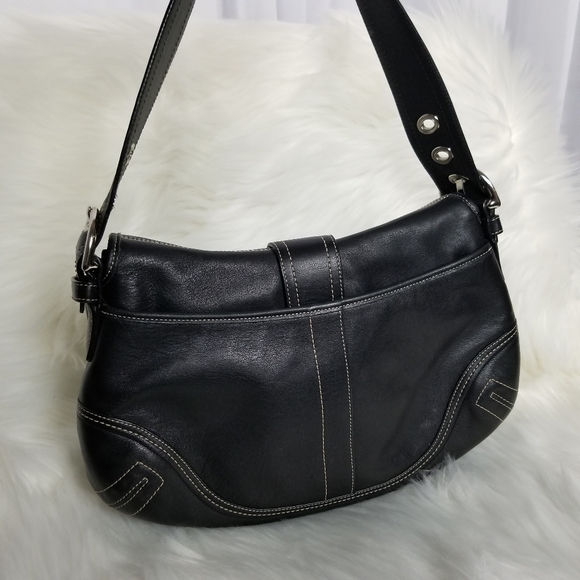 Vintage Coach Leather Grommets Black Silver hardware Small - Picture 4 of 8